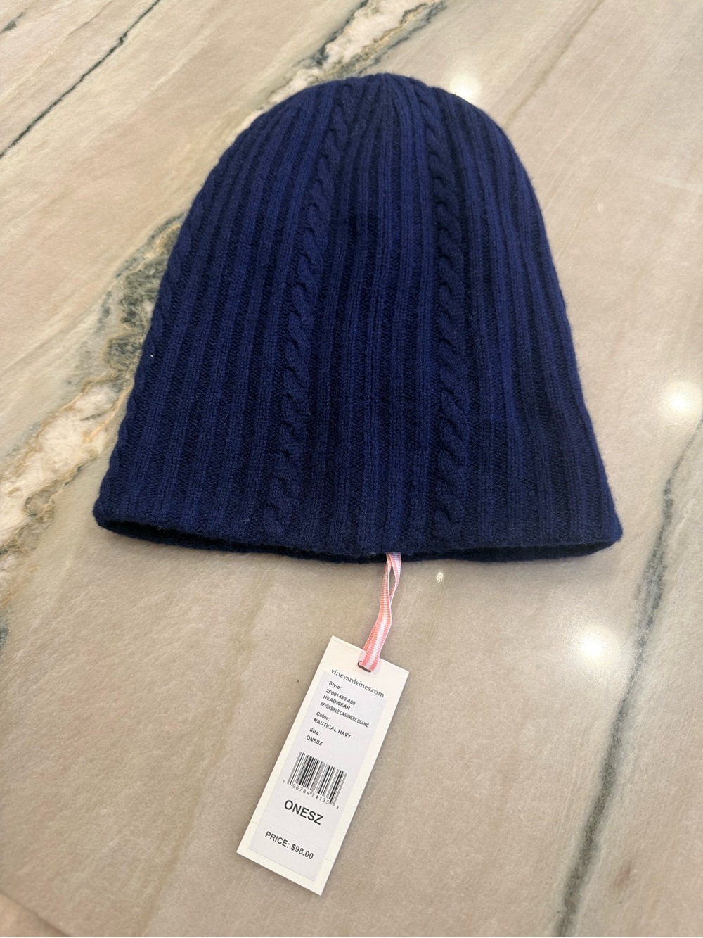 Vineyard Vines 100% Cashmere Beanie - Reversible Navy Teal